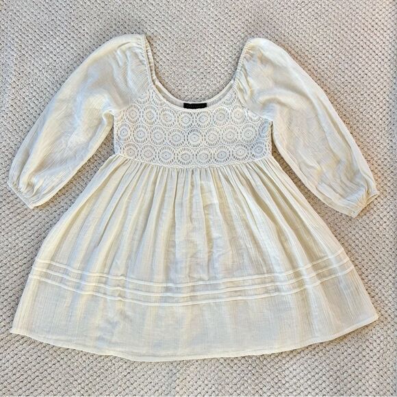 Sanctuary Boho Cream Tunic Puff Sleeves Smocked Bodice Cottagecore Dress SZ XS - Picture 12 of 15